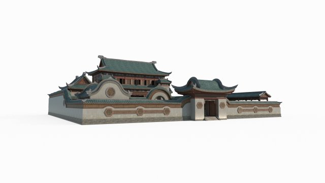 East Asian ancient architecture rich compound Modelo 3D .c4d .max .obj .3ds .fbx .stl .blend 