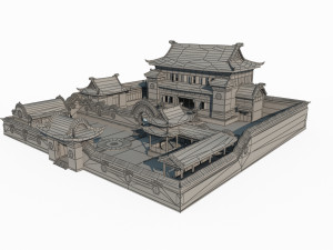 East Asian ancient architecture rich compound Modelo 3D