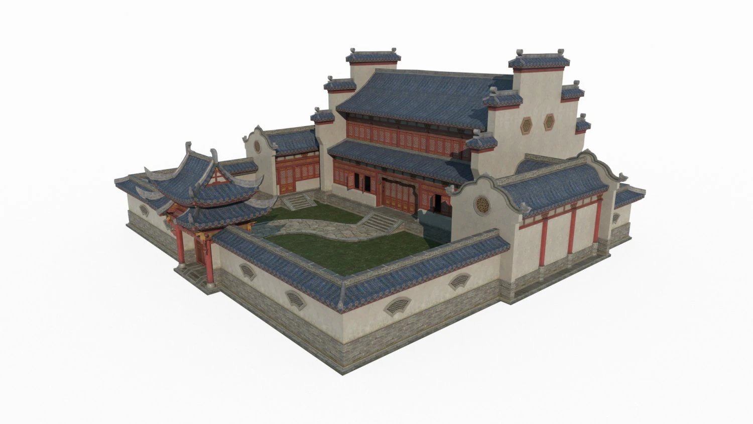 A luxurious courtyard of ancient East Asian architecture 3D Model .c4d .max .obj .3ds .fbx .stl .blend 