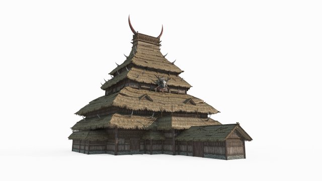 East Asian ancient building thatched hut gathering place 3D Модель .c4d .max .obj .3ds .fbx .stl .blend 