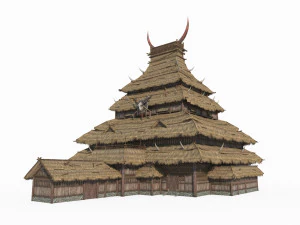 East Asian ancient building thatched hut gathering place 3D Model