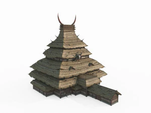 East Asian ancient building thatched hut gathering place 3D Model