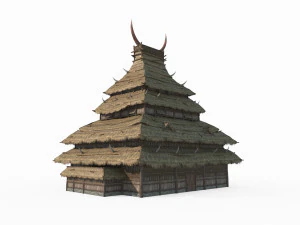 East Asian ancient building thatched hut gathering place 3D Model