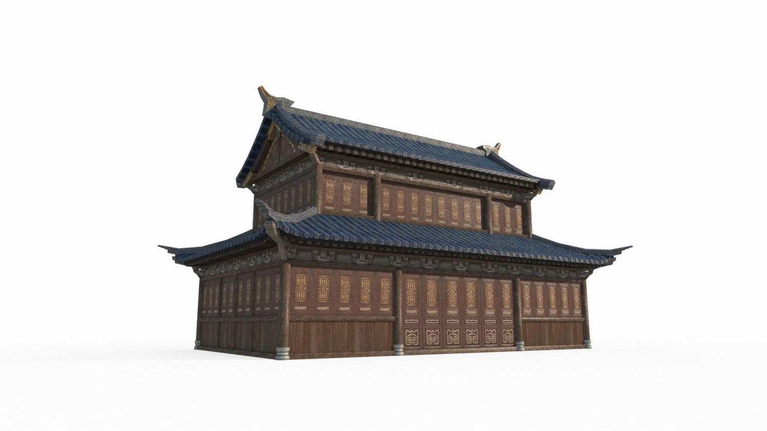 East Asian ancient building two-story building 3D Model .c4d .max .obj .3ds .fbx .stl .blend