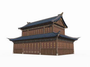 East Asian ancient building two-story building Model 3D