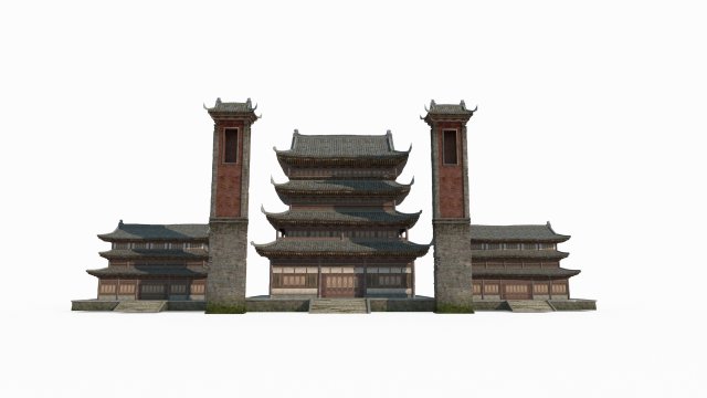 East Asian ancient building large attic Model 3D .c4d .max .obj .3ds .fbx .stl .blend 