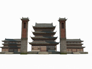 East Asian ancient building large attic 3D 모델