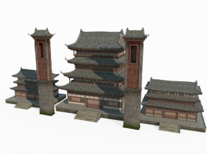East Asian ancient building large attic Model 3D