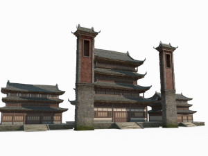 East Asian ancient building large attic Model 3D