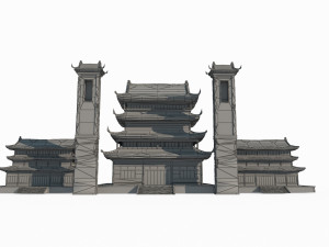 East Asian ancient building large attic Model 3D
