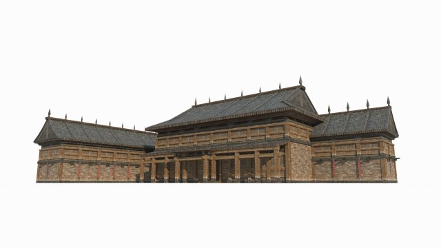 East Asian ancient building barracks 3D Model .c4d .max .obj .3ds .fbx .stl .blend 