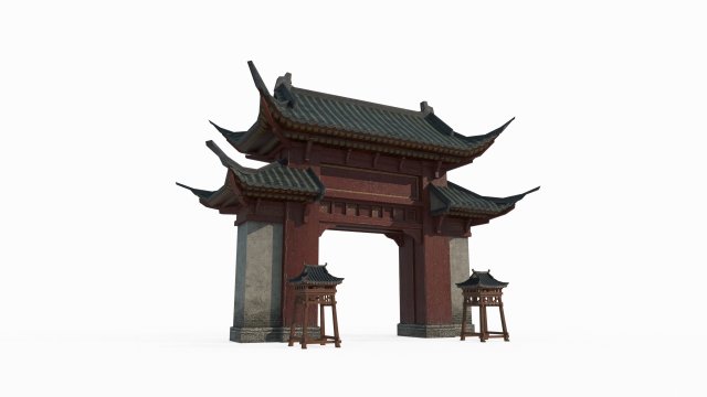 East Asian ancient building gate 3D Model .c4d .max .obj .3ds .fbx .stl .blend 
