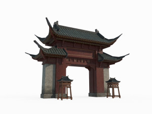 East Asian ancient building gate 3D Model