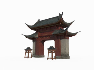 East Asian ancient building gate 3D Model