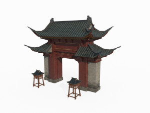East Asian ancient building gate 3D Model