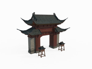 East Asian ancient building gate 3D Model