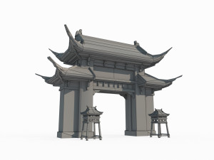 East Asian ancient building gate 3D Model