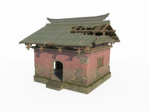 Ancient Asian temples with dilapidated architecture 3D Model
