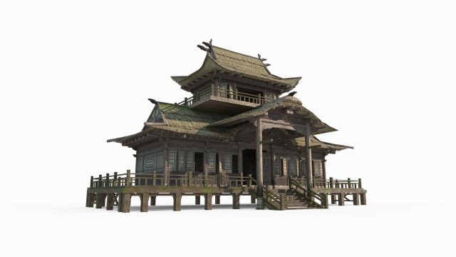 East Asian ancient building thatched house hall Modello 3D .c4d .max .obj .3ds .fbx .stl .blend