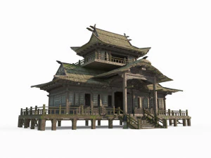 Aula rumah jerami bangunan kuno Asia Timur Model 3D