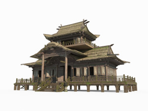 East Asian ancient building thatched house hall Modello 3D