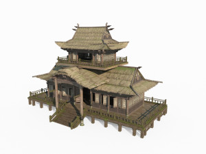 East Asian ancient building thatched house hall Modello 3D