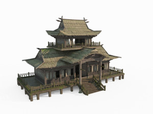 East Asian ancient building thatched house hall Modello 3D