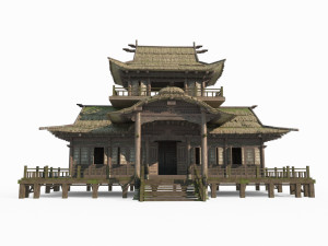 East Asian ancient building thatched house hall Modello 3D