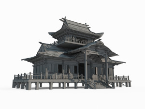 East Asian ancient building thatched house hall Modello 3D