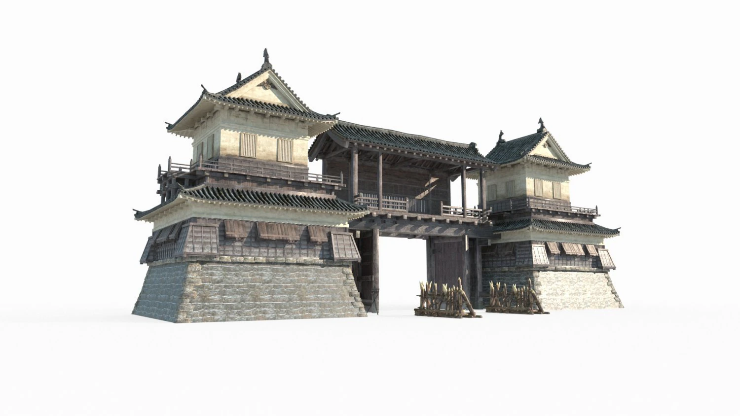 Military checkpoint of ancient architecture in East Asia 3D Model .c4d .max .obj .3ds .fbx .stl .blend