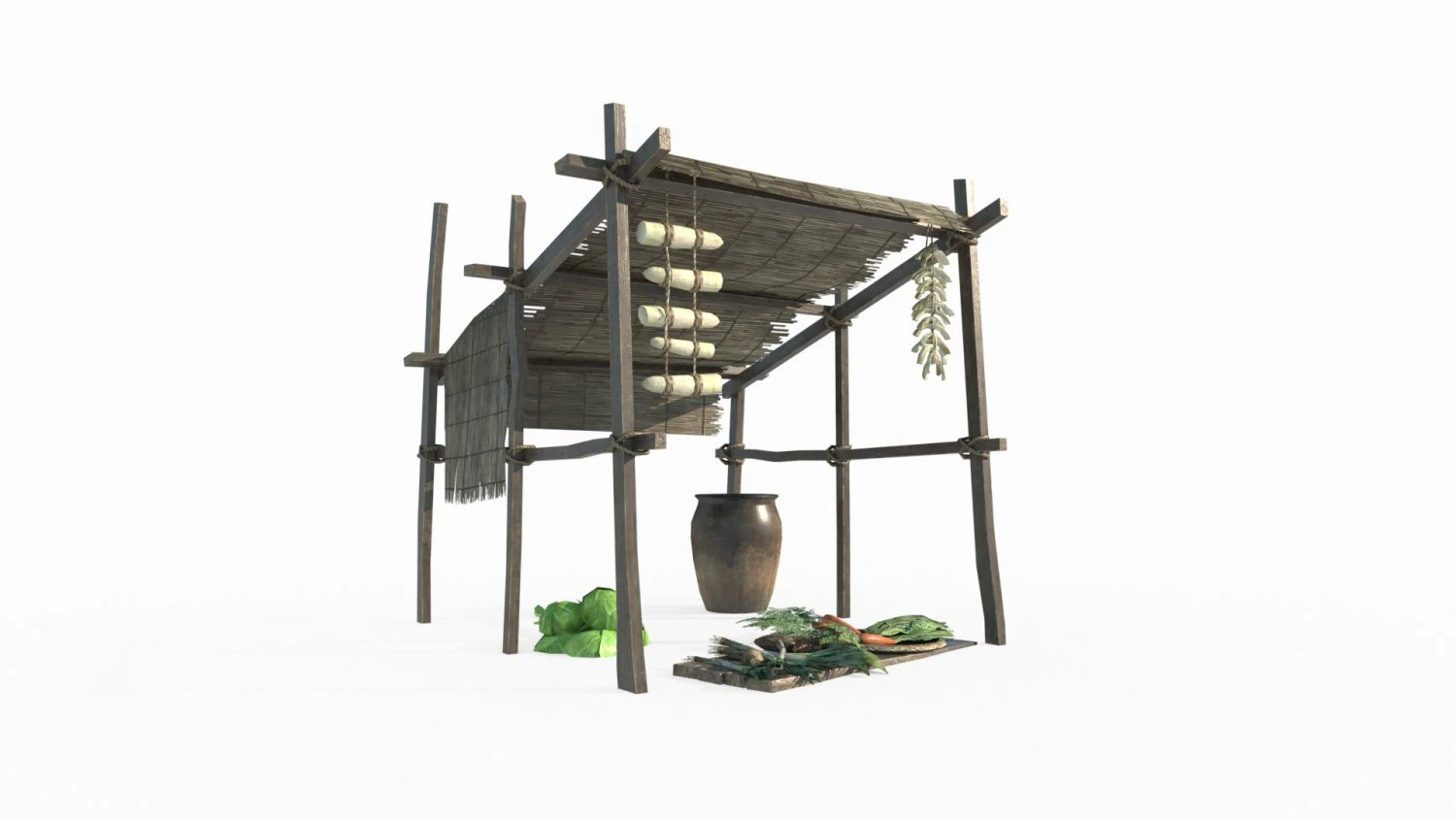 Ancient humble roadside vegetable stalls 3D Model .c4d .max .obj .3ds .fbx .stl .blend 