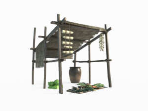Ancient humble roadside vegetable stalls Modèle 3D