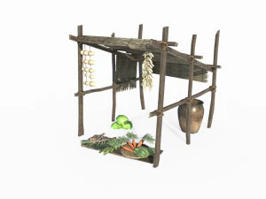 Ancient humble roadside vegetable stalls 3D Model