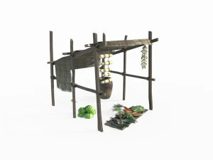 Ancient humble roadside vegetable stalls 3D Model