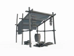 Ancient humble roadside vegetable stalls 3D Model