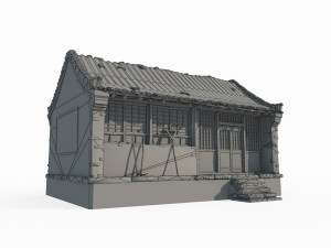 East Asian ancient architecture blue brick houses Model 3D