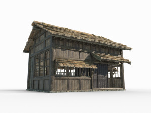 Ancient East Asian Architecture Wooden Houses 3D Model