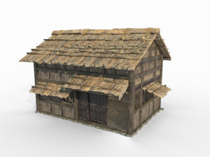 Ancient East Asian Architecture Wooden Houses Modello 3D