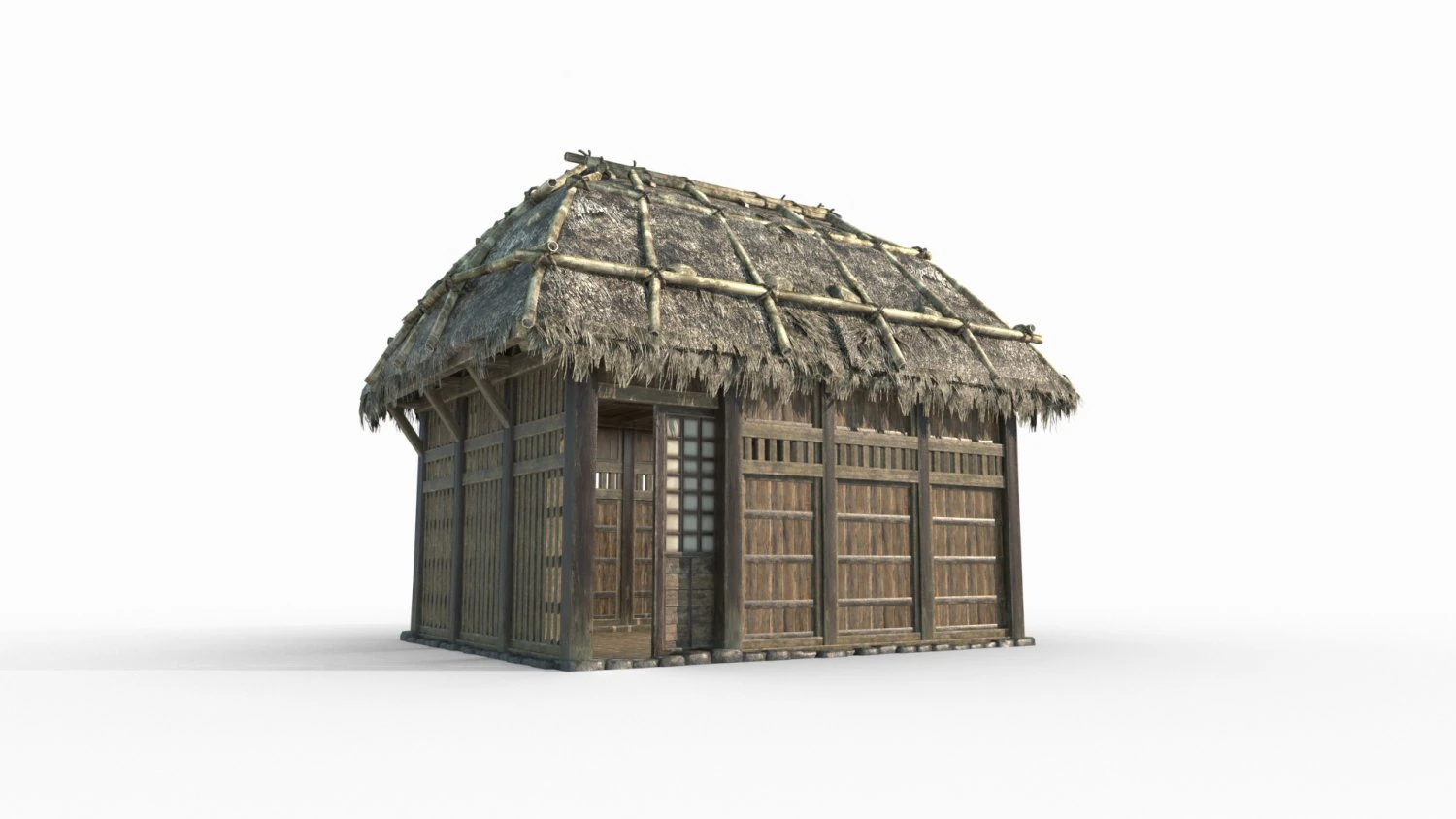 East Asian Ancient Architecture Thatched Cottage 3D Model .c4d .max .obj .3ds .fbx .stl .blend 