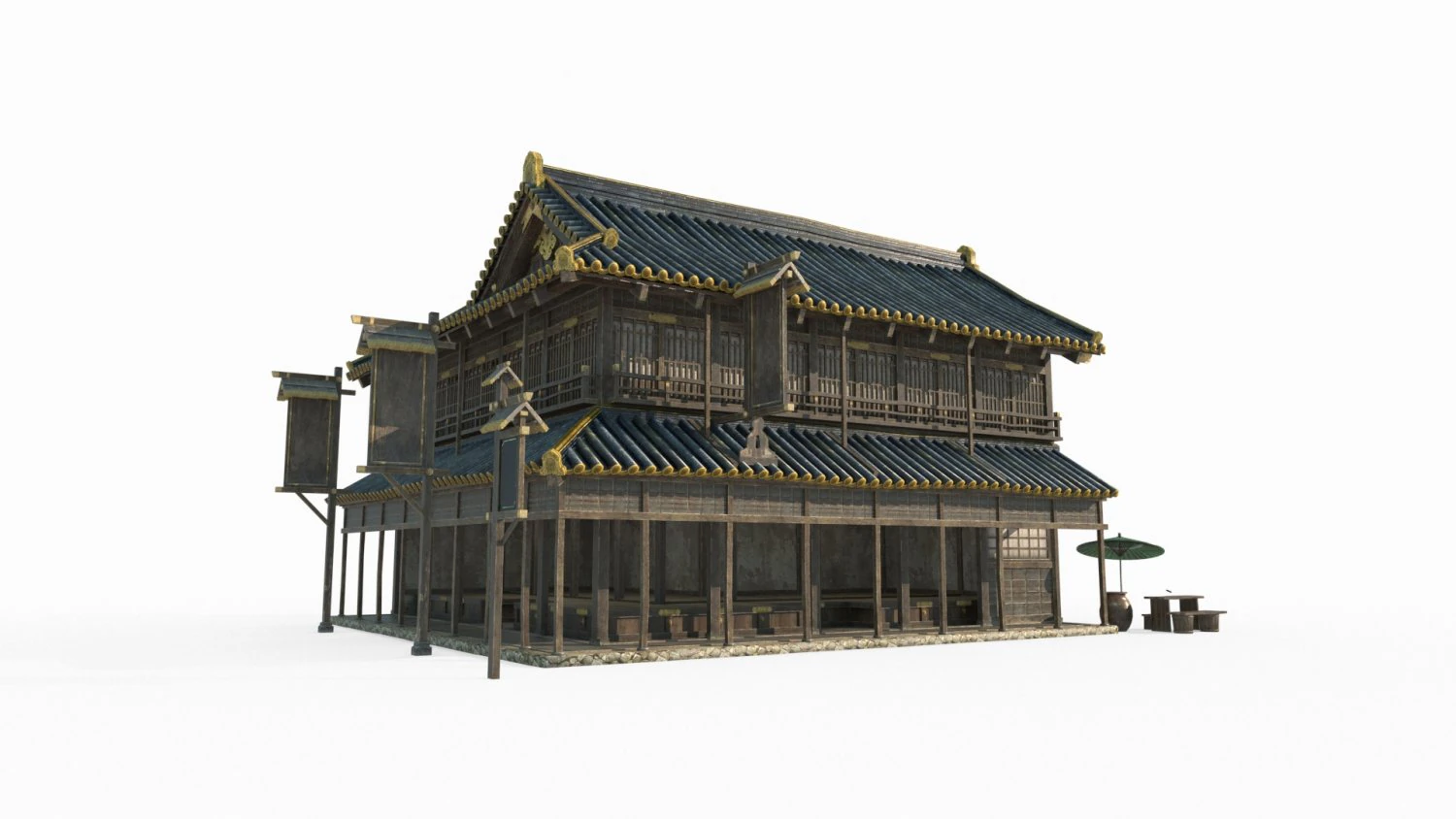 East Asian ancient city architecture restaurant 3D Model .c4d .max .obj .3ds .fbx .stl .blend