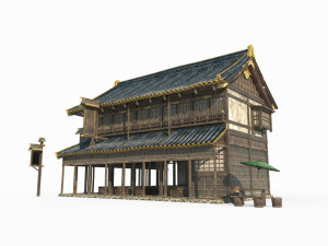 East Asian ancient city architecture restaurant Modèle 3D