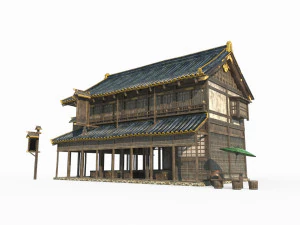 East Asian ancient city architecture restaurant 3D Model
