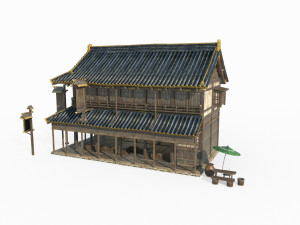 East Asian ancient city architecture restaurant Modèle 3D