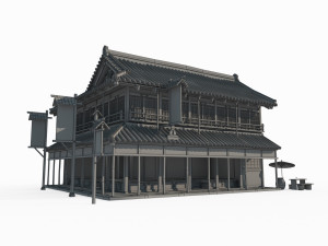 East Asian ancient city architecture restaurant Modèle 3D
