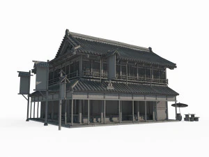 East Asian ancient city architecture restaurant 3D Model