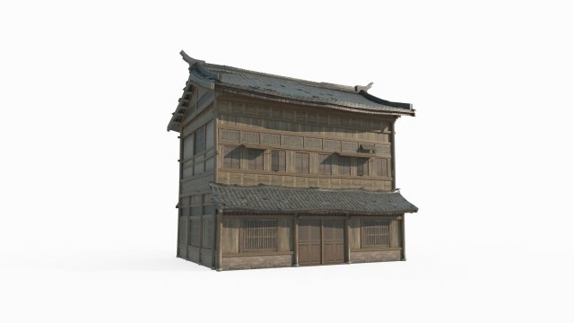 Ancient Asian Architecture Wooden Tile Houses 3D 모델 .c4d .max .obj .3ds .fbx .stl .blend