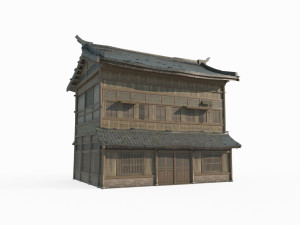 Ancient Asian Architecture Wooden Tile Houses 3D Model