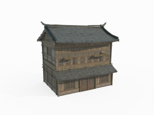 Ancient Asian Architecture Wooden Tile Houses 3D 모델