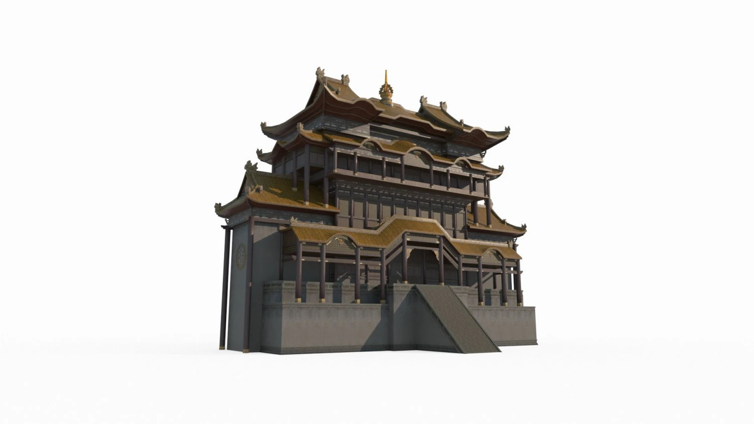Стародавні даоські палаци в Східній Азії 3D Модель .c4d .max .obj .3ds .fbx .stl .blend 