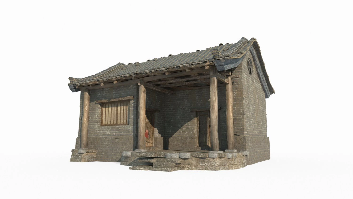 East Asian ancient building blue brick house 3D Model .c4d .max .obj .3ds .fbx .stl .blend 